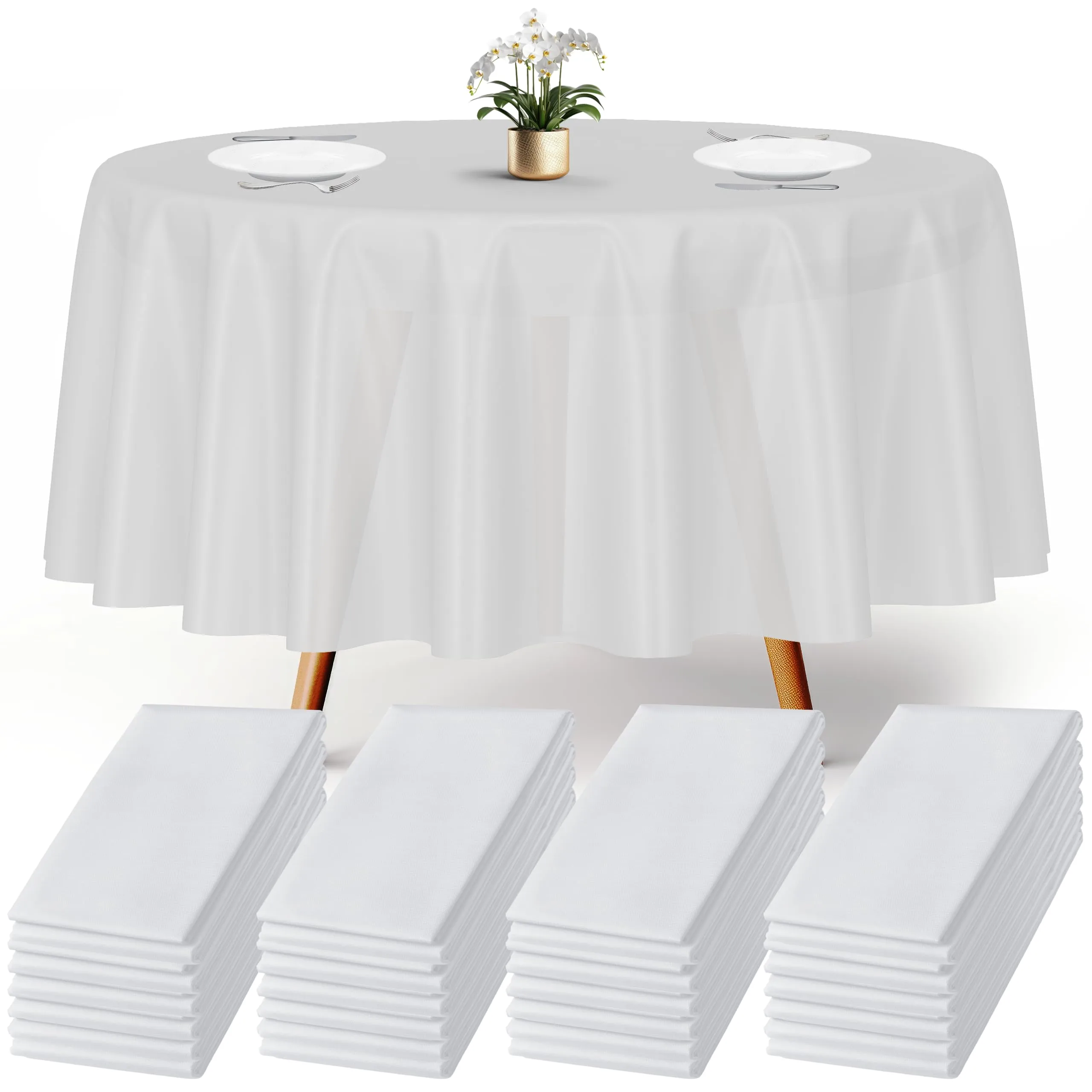 24 White Round Plastic Tablecloth, 84" Plastic Table Cloth, Disposable