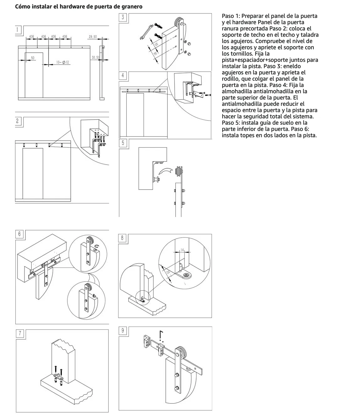 6 ft Barn Door Riel Black Ceiling Mount