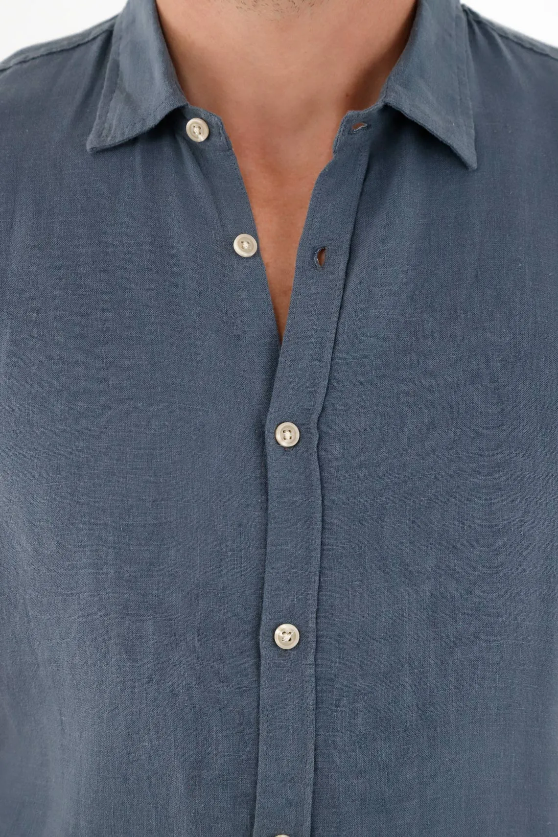 Camisa azul en 100% lino para hombre