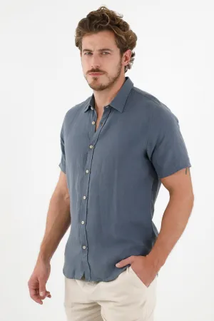 Camisa azul en 100% lino para hombre