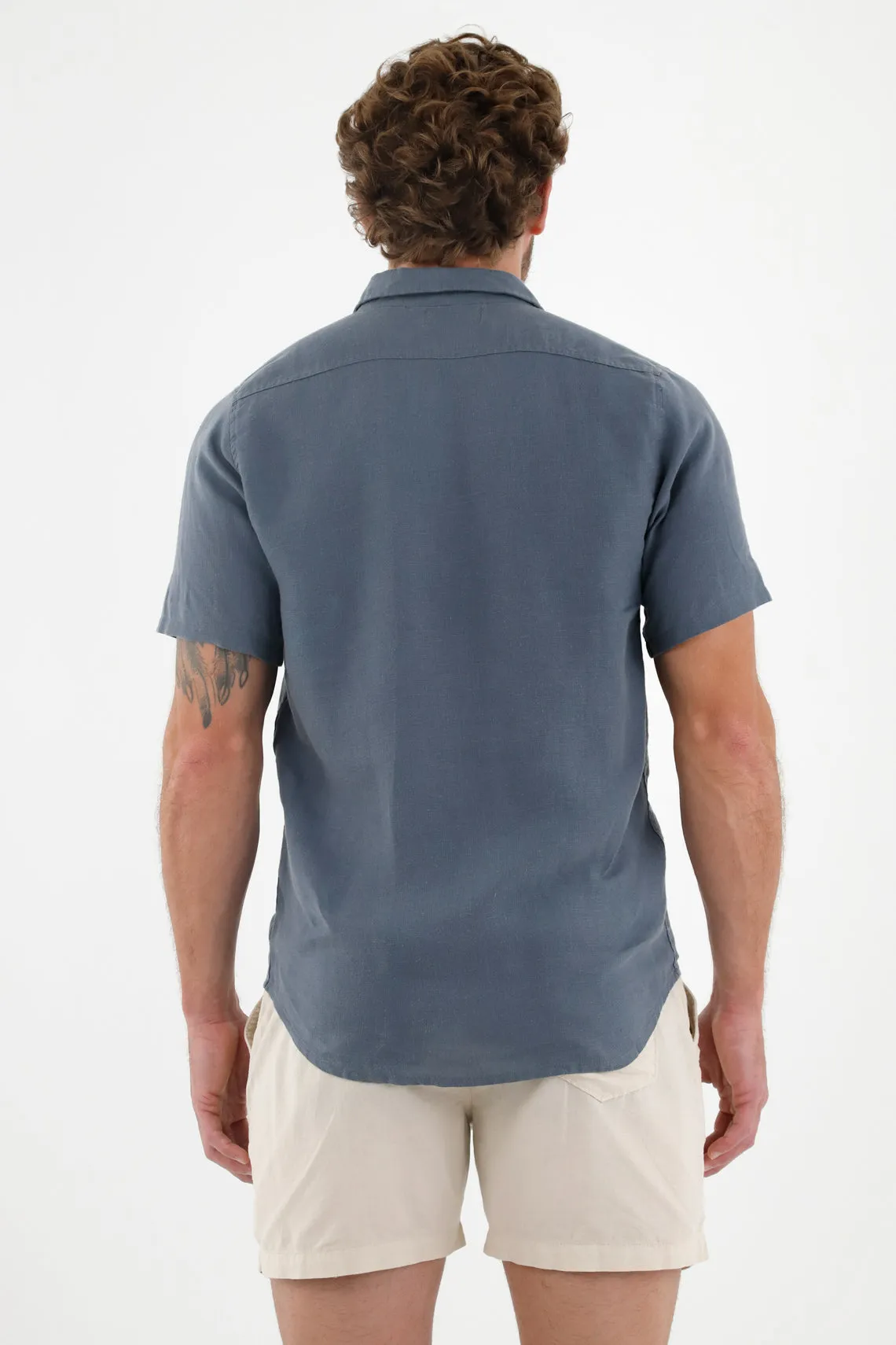 Camisa azul en 100% lino para hombre