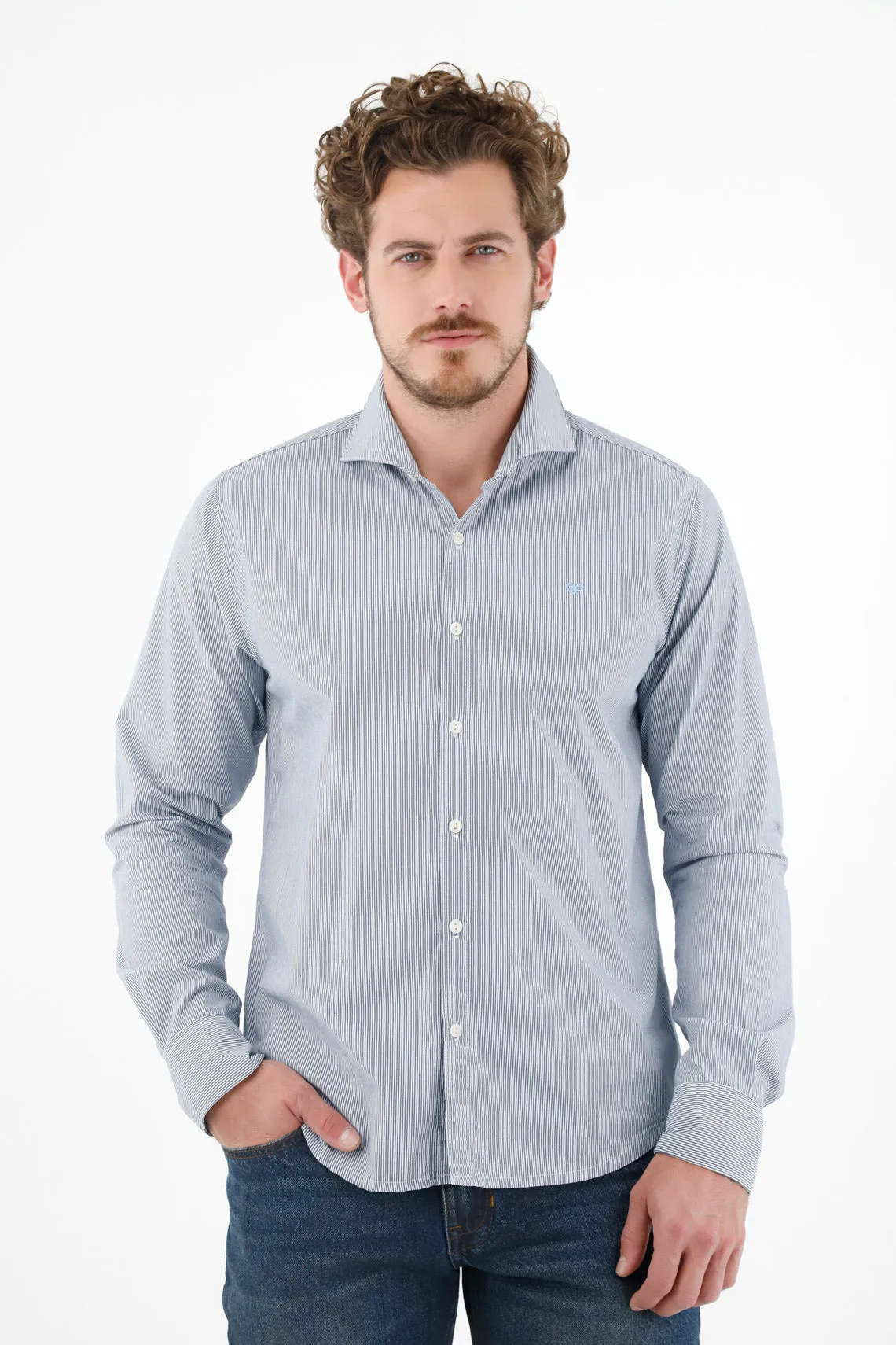 Camisa con cuello francés azul para hombre