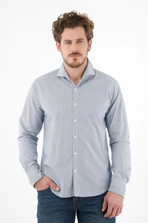 Camisa con cuello francés azul para hombre