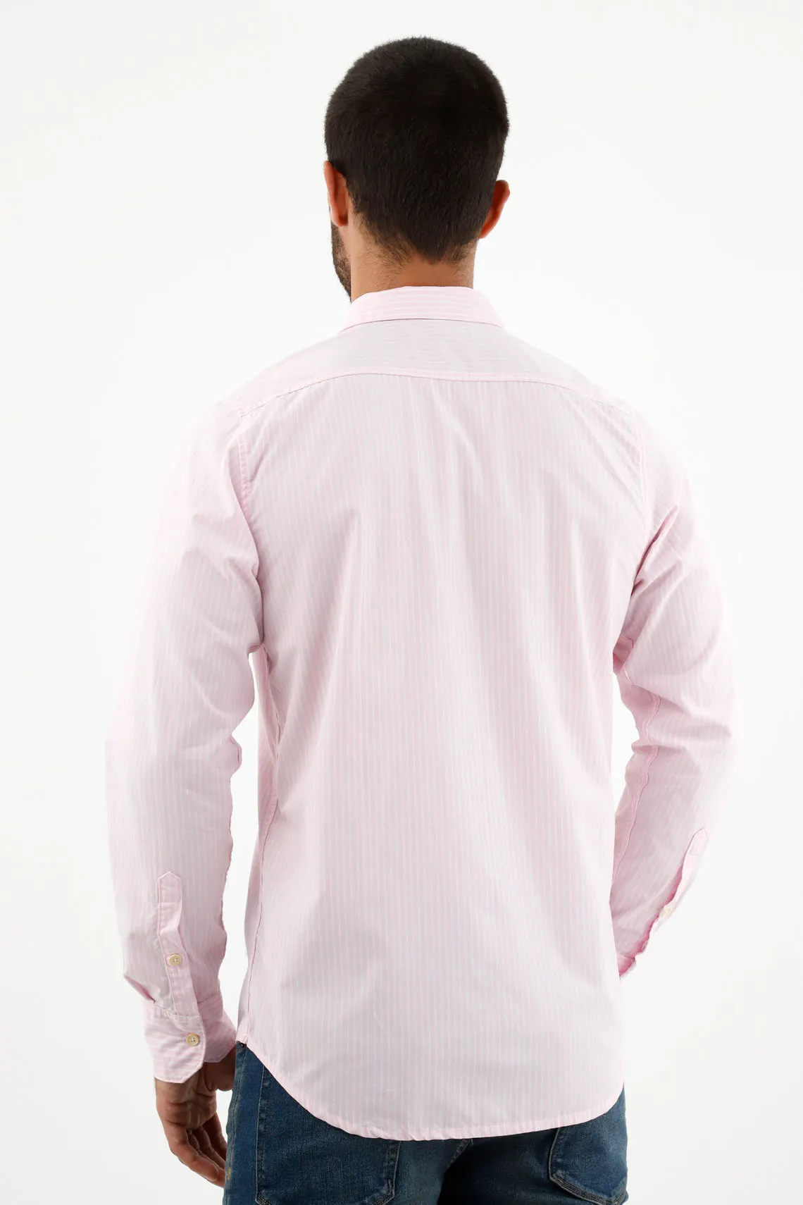 Camisa con diseño a rayas rosada para hombre