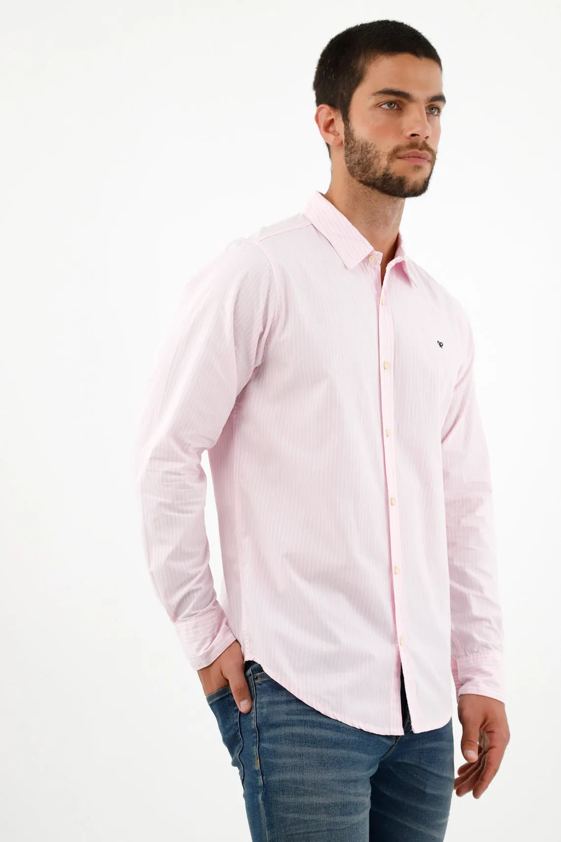 Camisa con diseño a rayas rosada para hombre