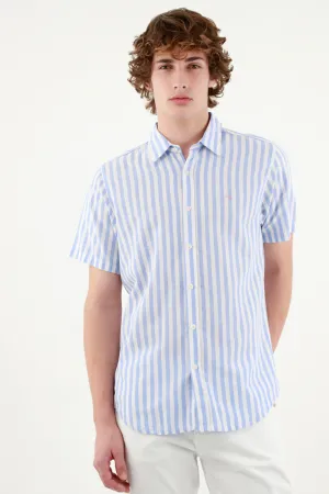 Camisa preteñida a rayas azul para hombre