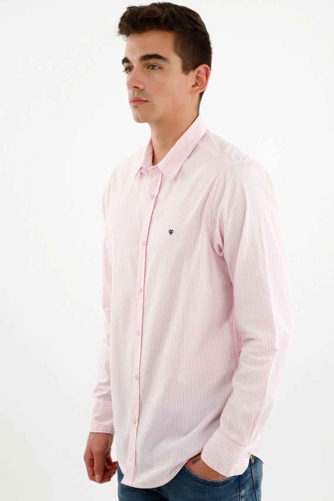 Camisa preteñida rosada para hombre