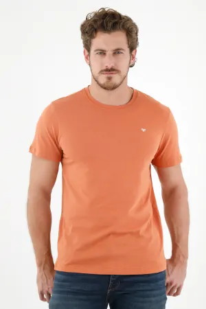 Camiseta naranja estampada en espalda para hombre