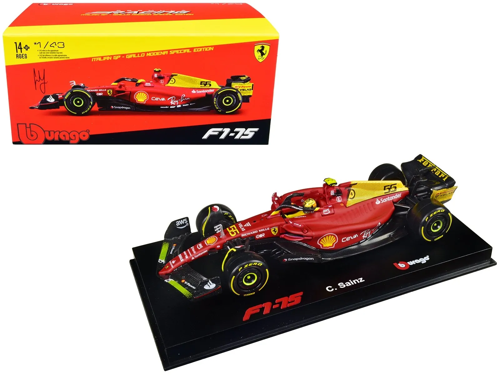 Carro a Escala 1:43 F1-75 Sainz #55 Italian GP 2022 - Rojo