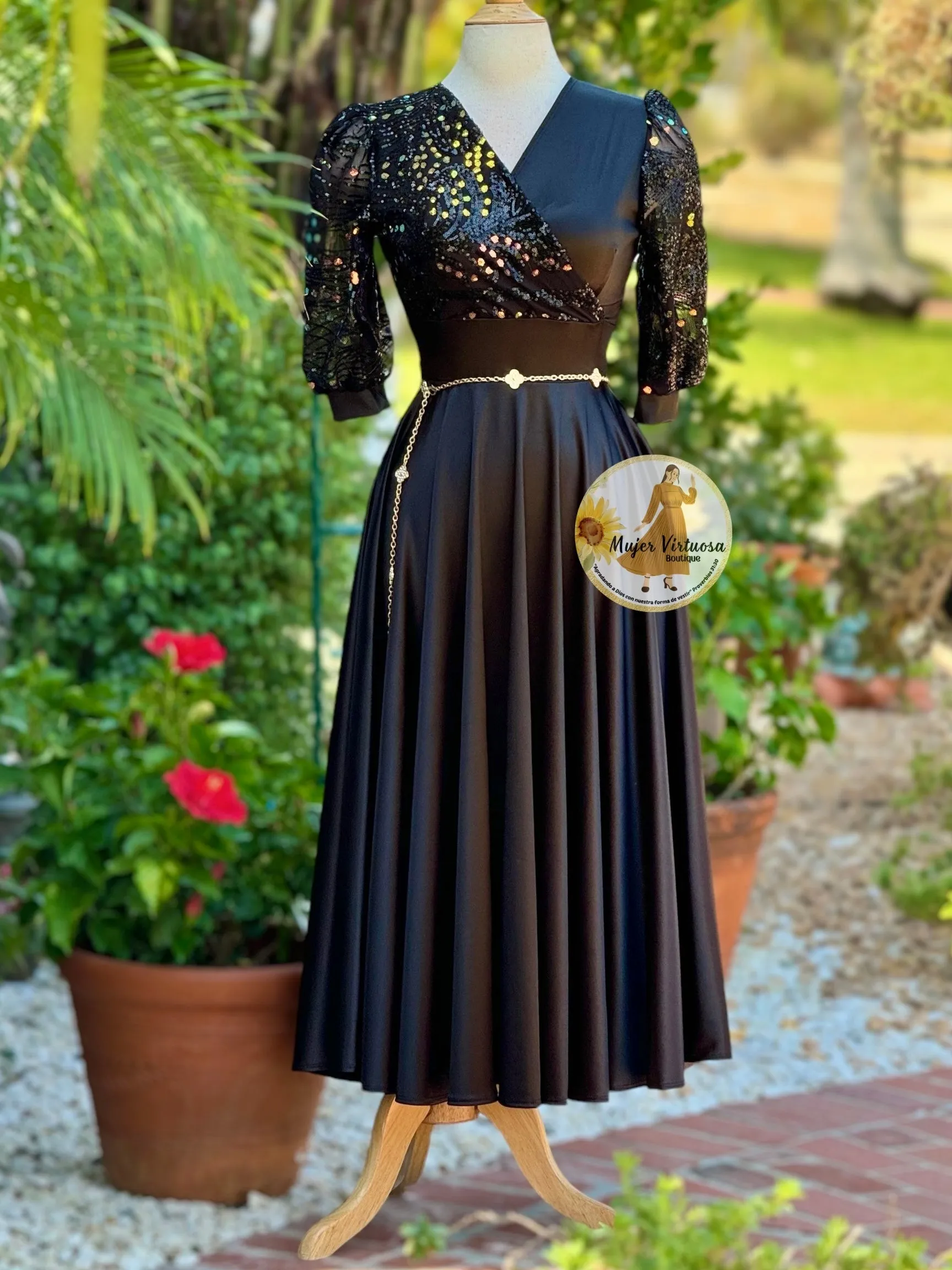 Charlotte Black Sequin Satin Dress