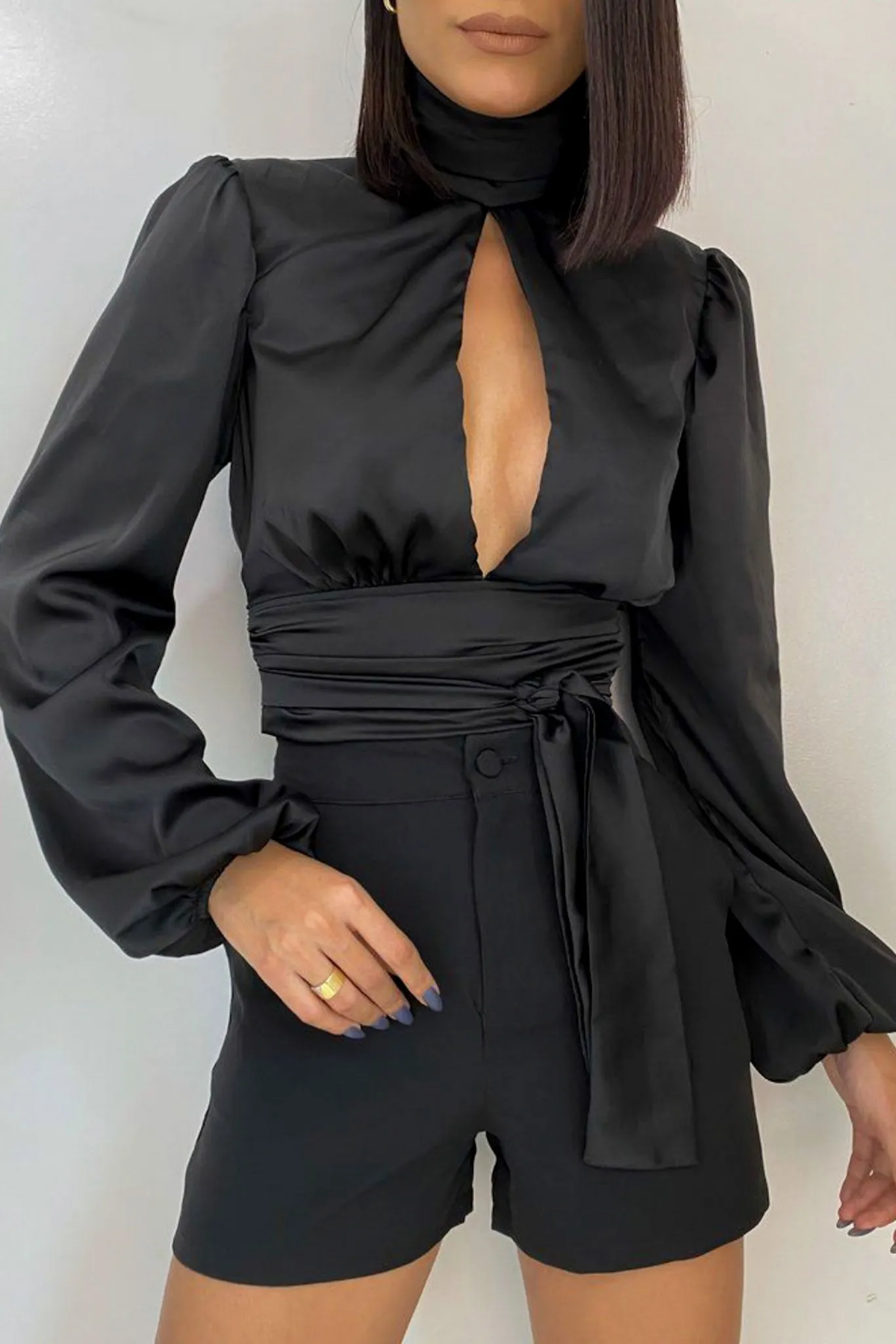 Cropped Seda Gola Alta Preto