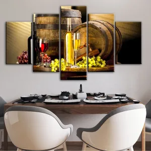 Five-Panel Grape Wine-Themed Canvas Wall Art for Kitchen and Bar Decor