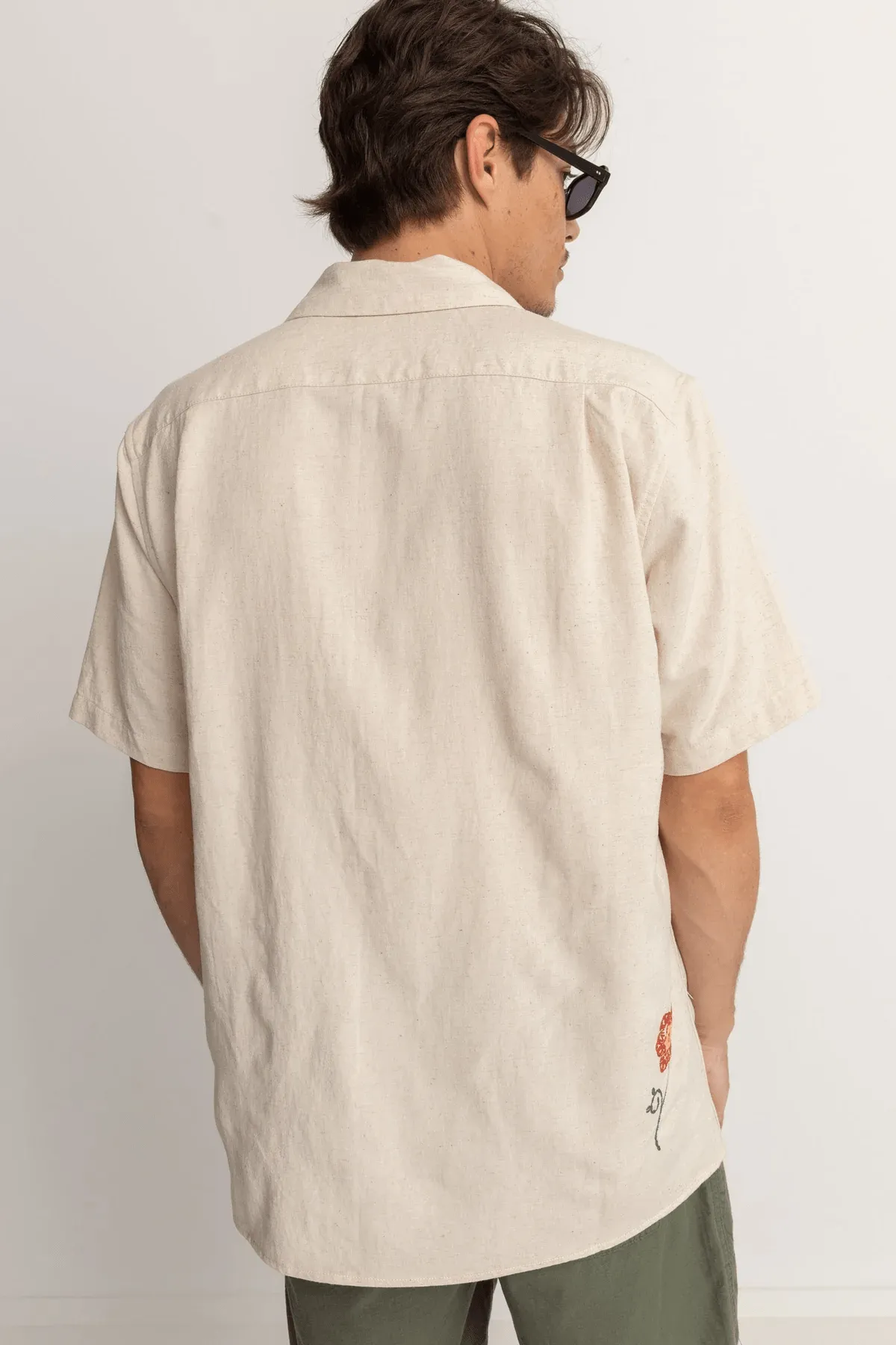 Flower Embroidery SS Shirt - Natural