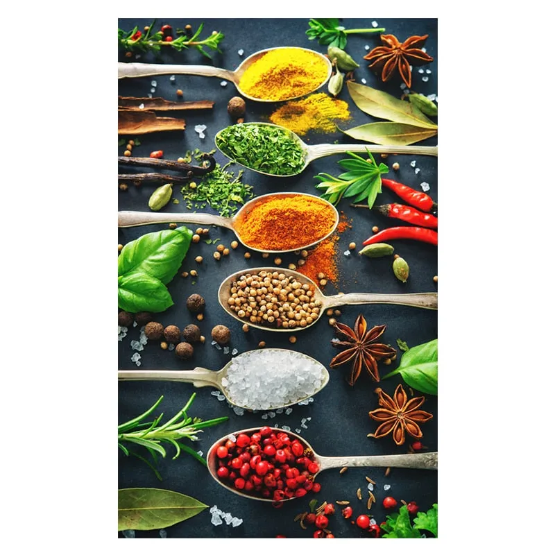 Grains, Spices, and Spoon Canvas Oil Painting: Kitchen Wall Art