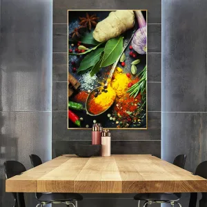 Grains, Spices, and Spoon Canvas Oil Painting: Kitchen Wall Art