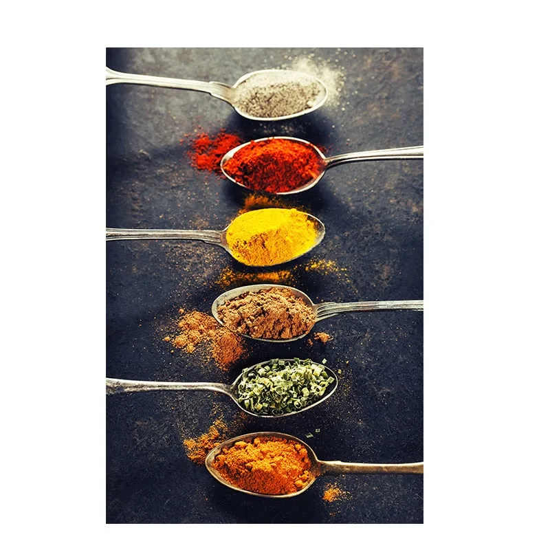 Grains, Spices, and Spoon Canvas Oil Painting: Kitchen Wall Art