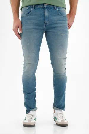 Jean con destroyed azul para hombre