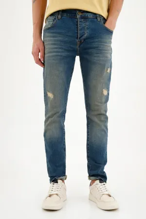 Jean Skinny azul efecto vintage para hombre