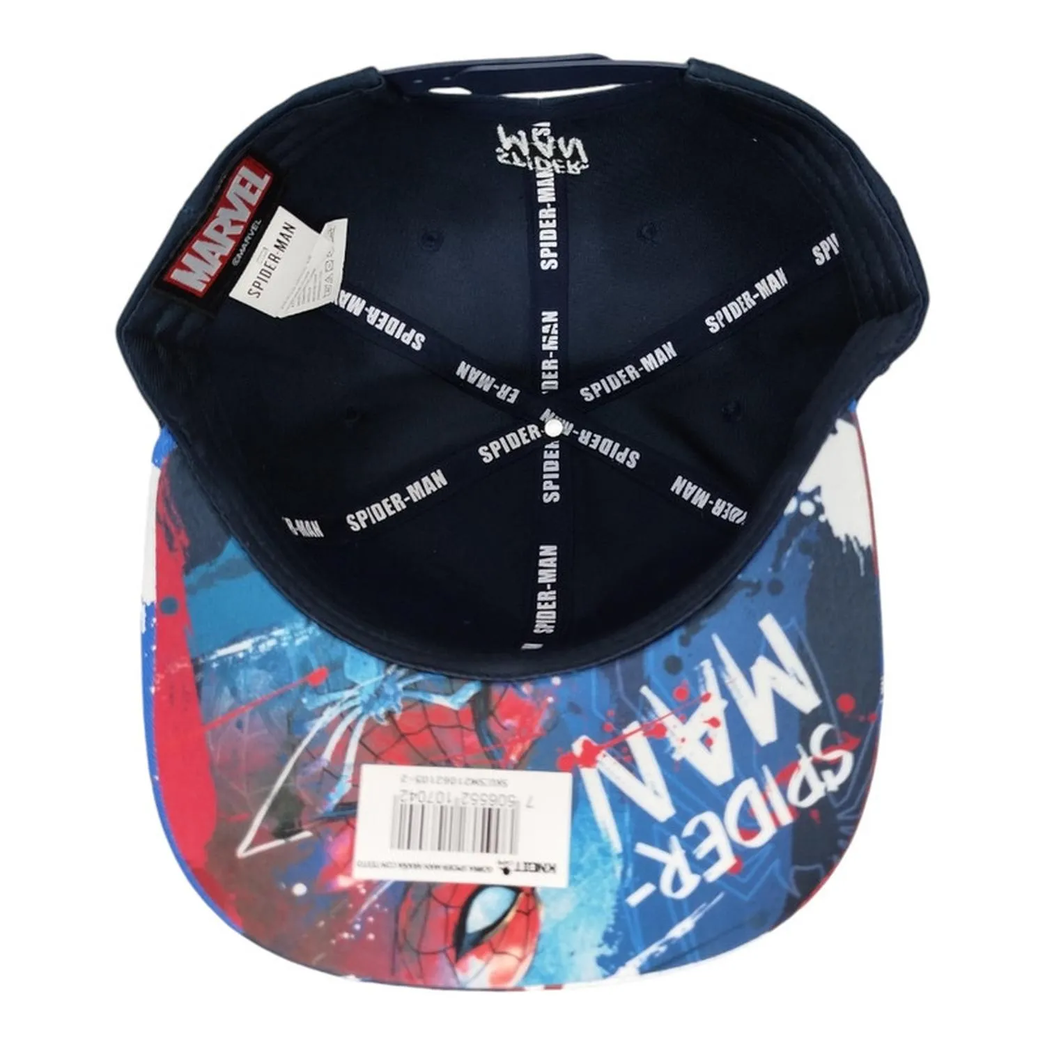 Kndit Caps Gorra Azul Marino Camuflaje Azul Placa Bronce Logo Araña Rayas Spider-Man