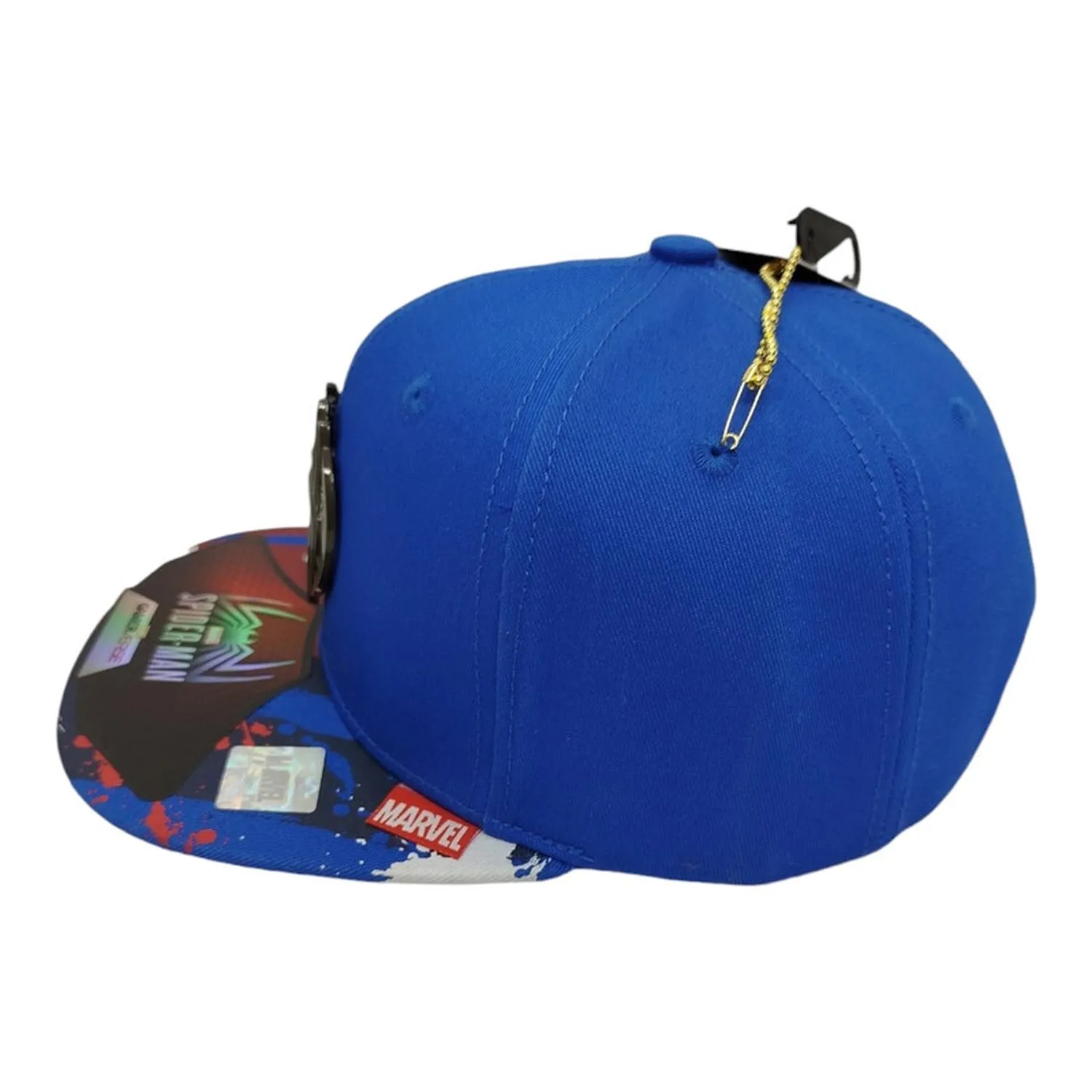 Kndit Caps Gorra Azul Rey Placa Bronce Logo Araña Rayas Spider-Man