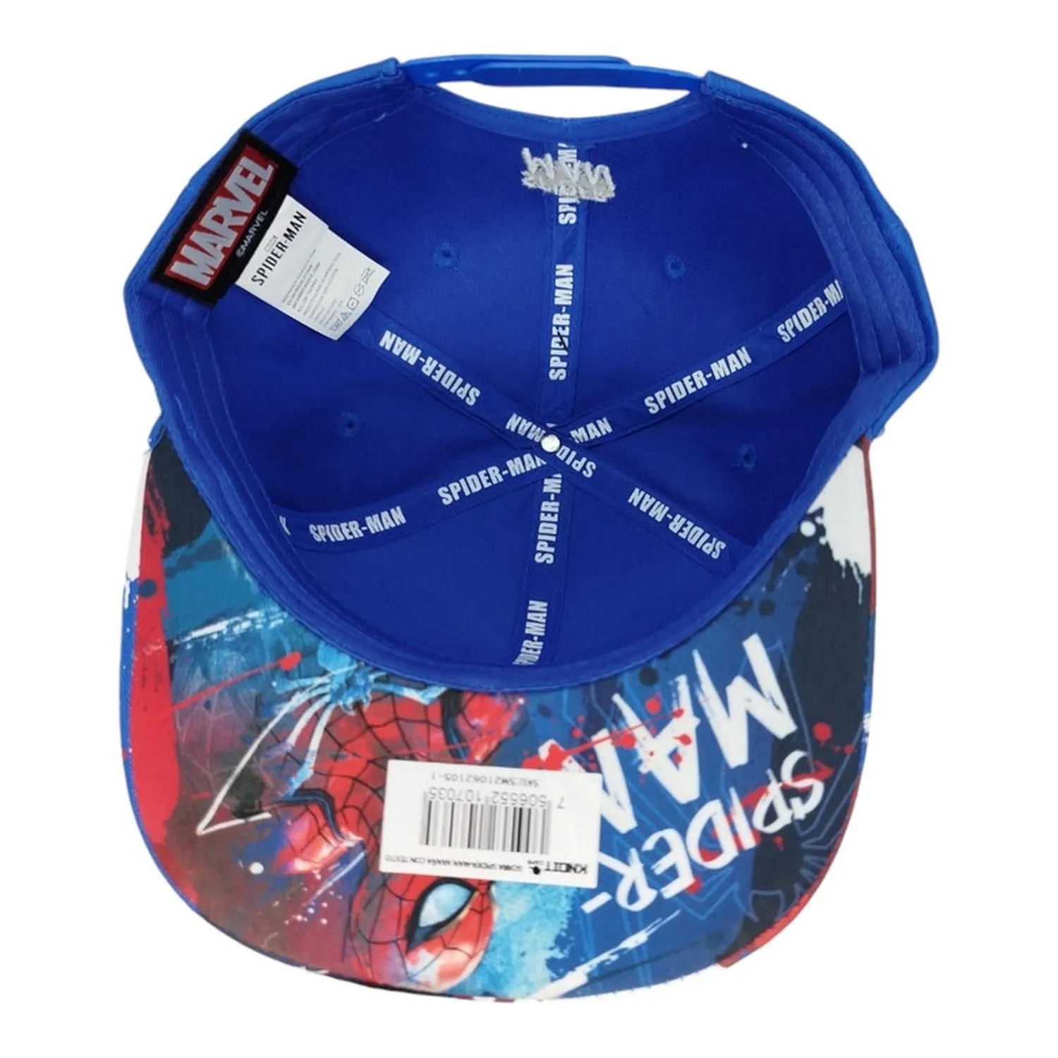 Kndit Caps Gorra Azul Rey Placa Bronce Logo Araña Rayas Spider-Man