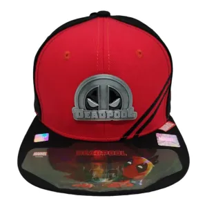 Kndit Caps Gorra Negra Con Rojo Placa Plateada Mate Letras Cara Logo Deadpool