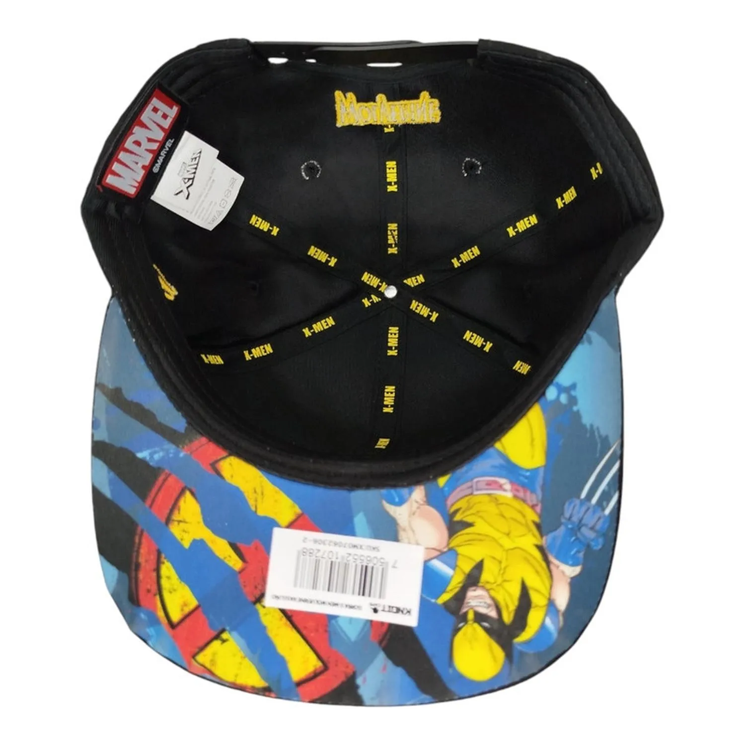 Kndit Caps Gorra Negra Rayas Amarillas Placa Bronce Wolverine Weapon X X-Men