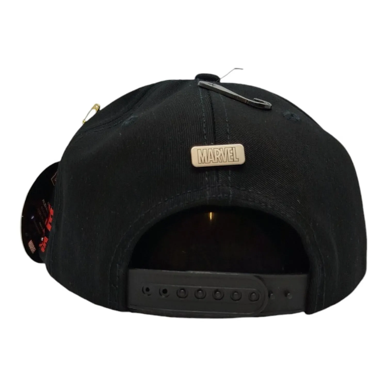 Kndit Caps Gorra Negra Rayas Rojas Placa Plateada Mate Letras Cara Logo Deadpool