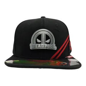 Kndit Caps Gorra Negra Rayas Rojas Placa Plateada Mate Letras Cara Logo Deadpool