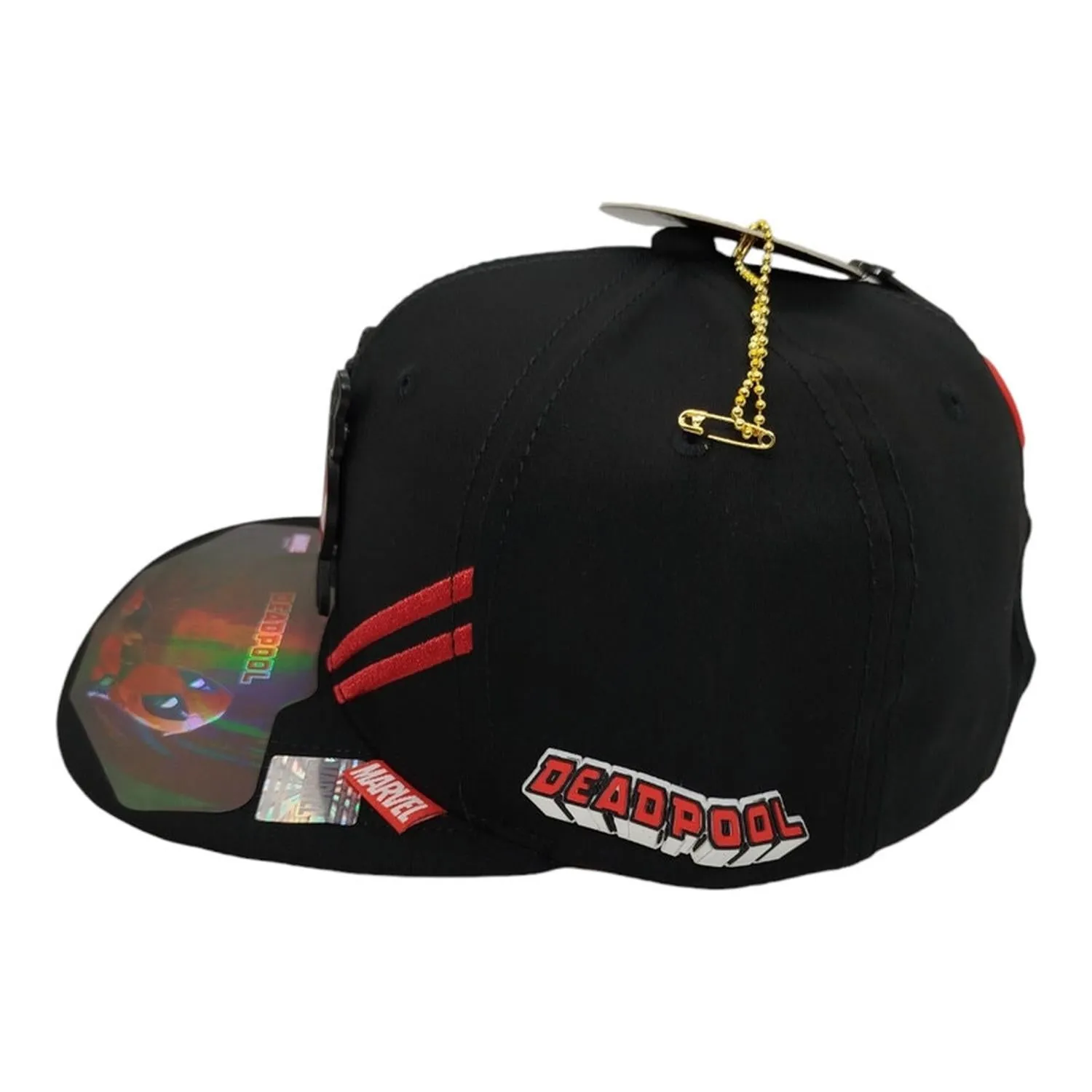 Kndit Caps Gorra Negra Rayas Rojas Placa Roja Con Negro Logo Katanas Deadpool