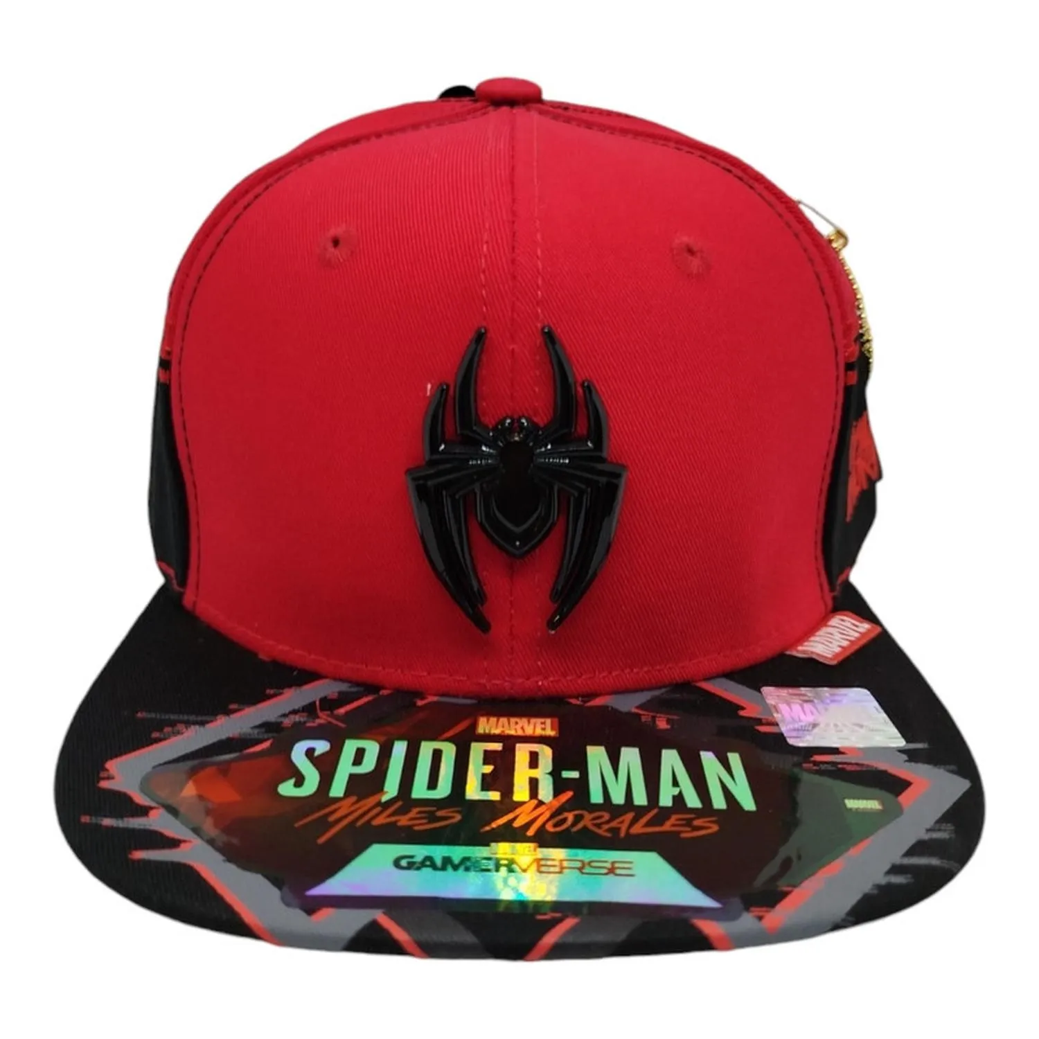 Kndit Caps Gorra Roja Con Negro Placa Negra Logo Araña Miles Morales