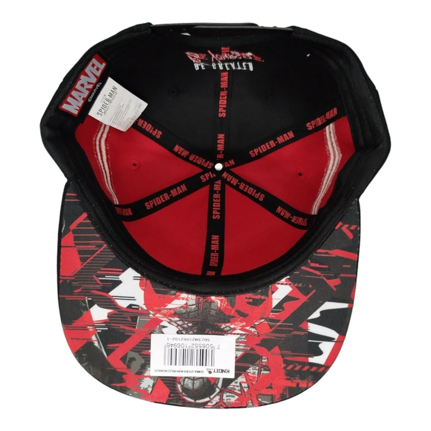 Kndit Caps Gorra Roja Con Negro Placa Negra Logo Araña Miles Morales