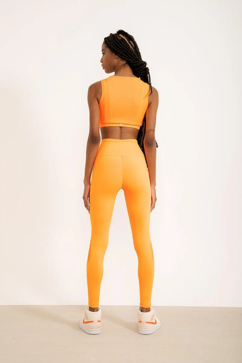 Legging Trapézio com detalhes canelados EMANA® - Laranja Citrus