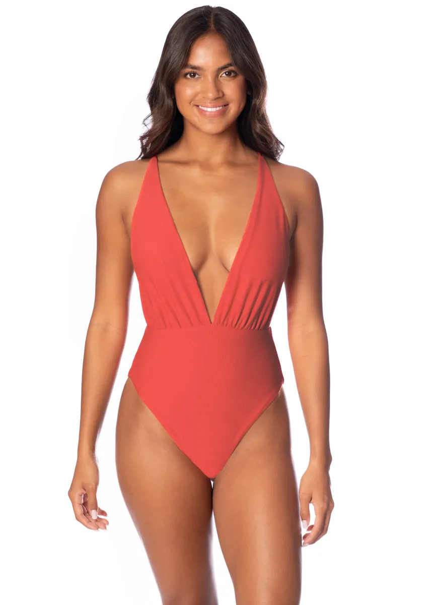 Maaji Red Camelia Safri Plunge One Piece