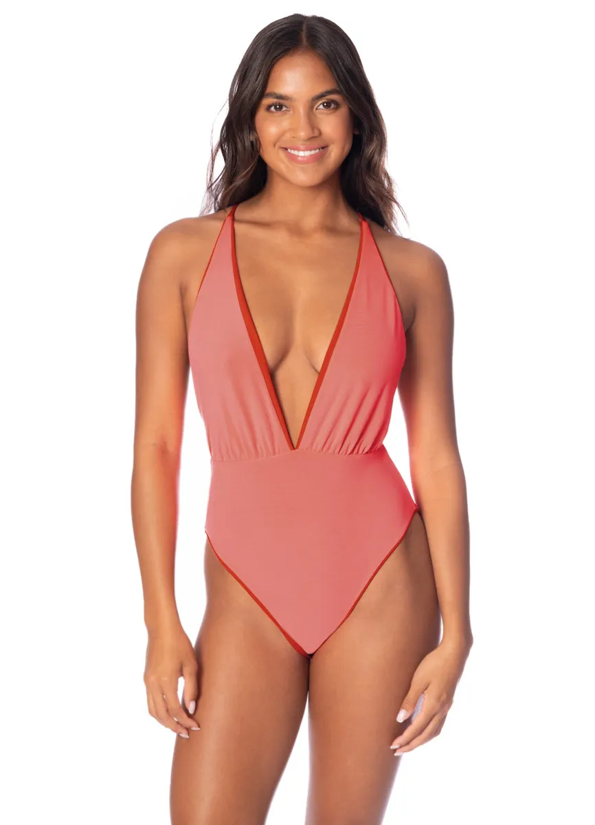 Maaji Red Camelia Safri Plunge One Piece