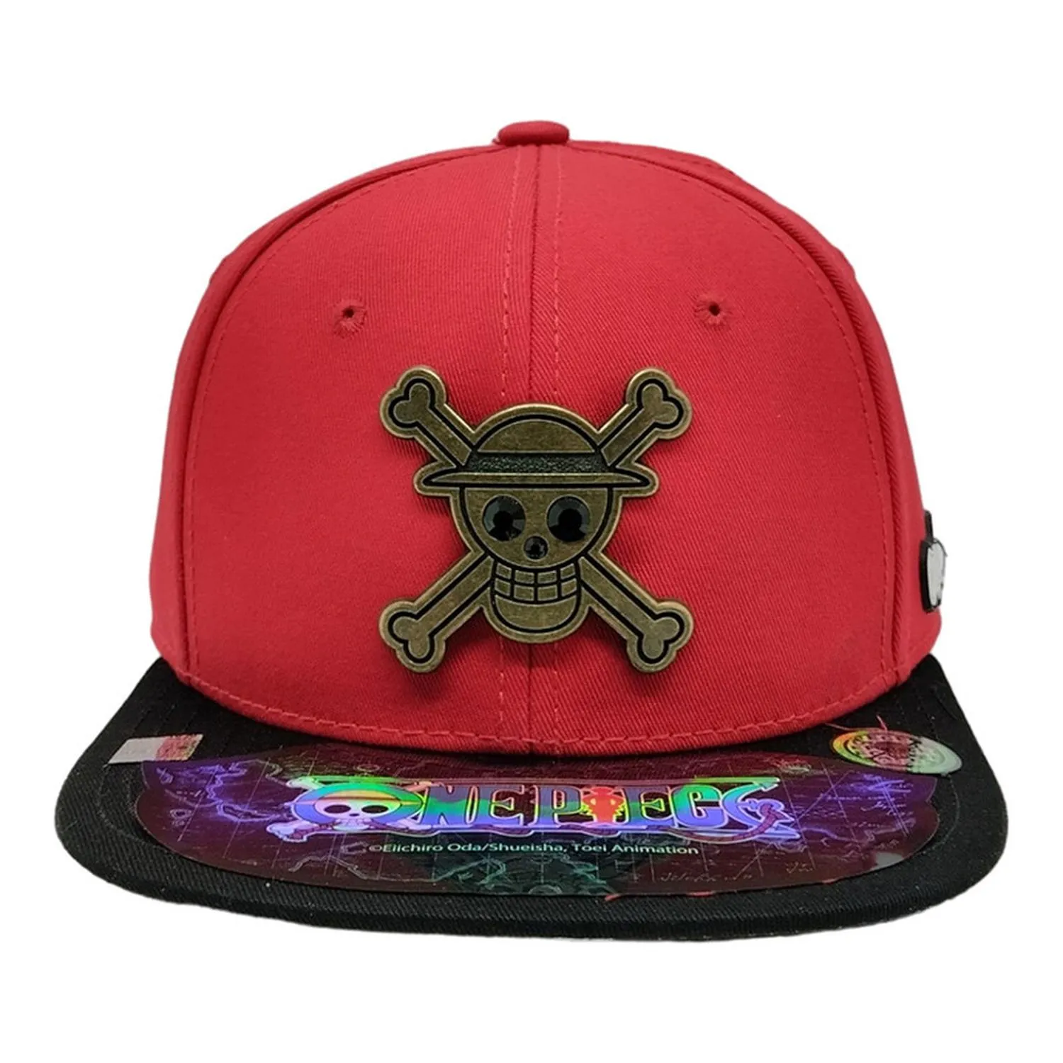 New Arrival Kndit Caps Gorra Rojo Con Negro Placa Bronce Logo Luffy Diamantes Negros One Piece