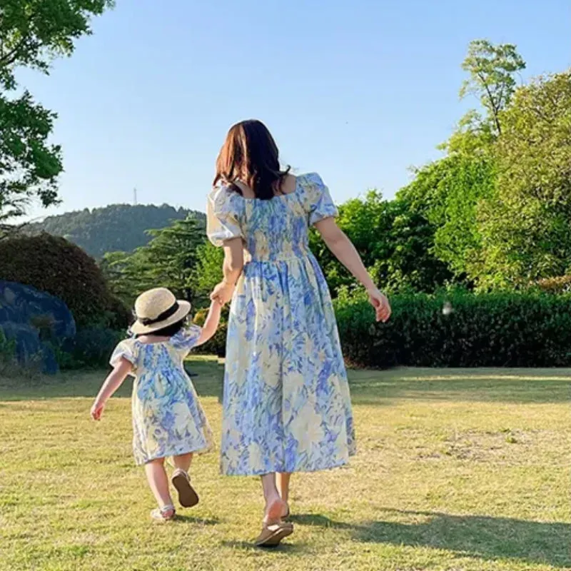 Summer Floral Chiffon Mother Daughter Dress Set