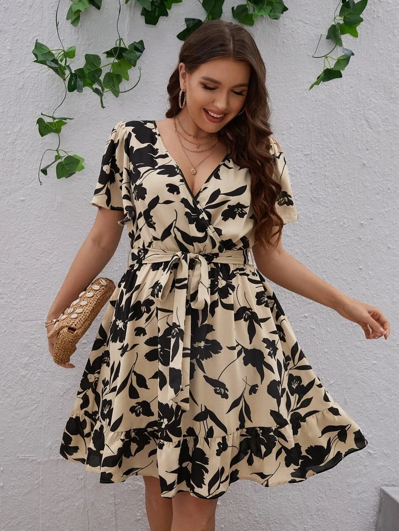 Vestido Com Cinto Impressão Plus Size - Avery