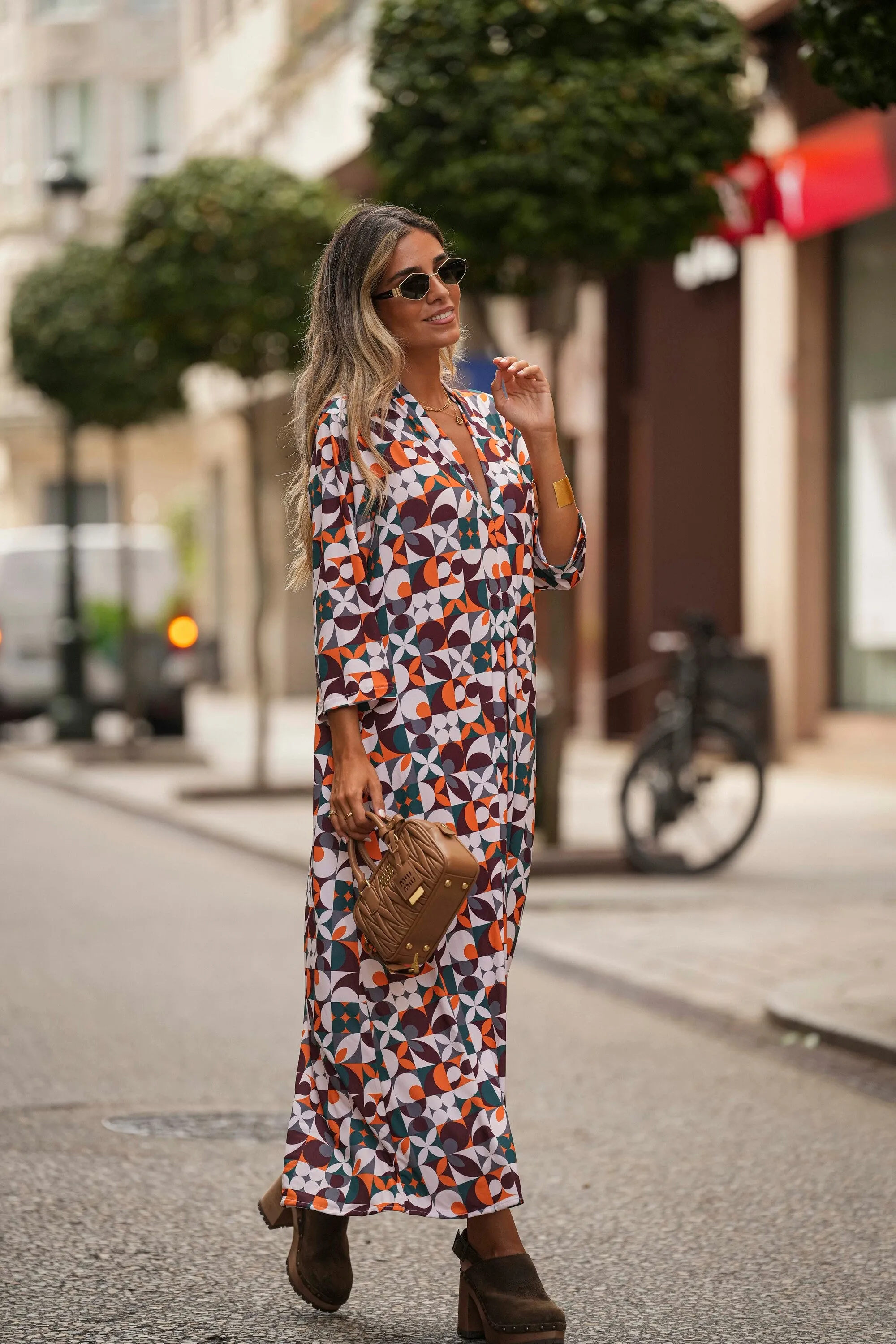 Vestido comprido em malha estampada