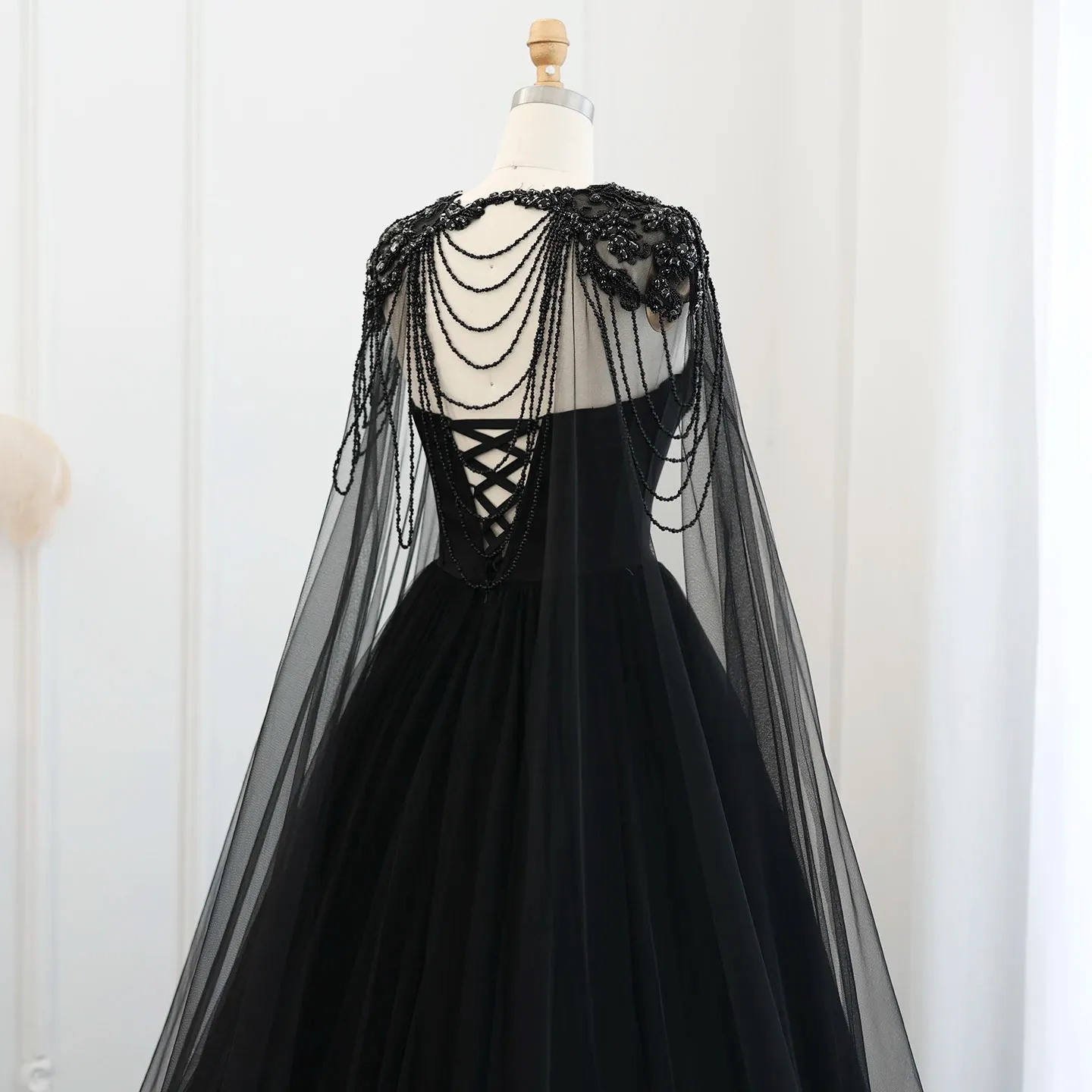 Vestido de Festa Longo em Tule e Brilho Preto - Modelo Especial