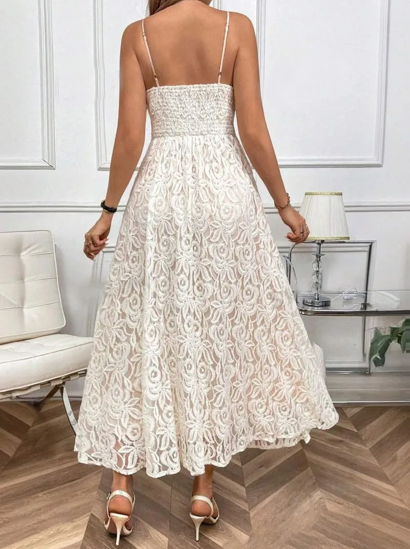 Vestido de Festa Longo Renda Branco Alcinha