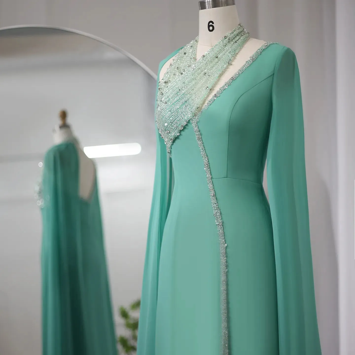 Vestido de Festa Longo Verde Turquesa em Chiffon - Modelo Especial