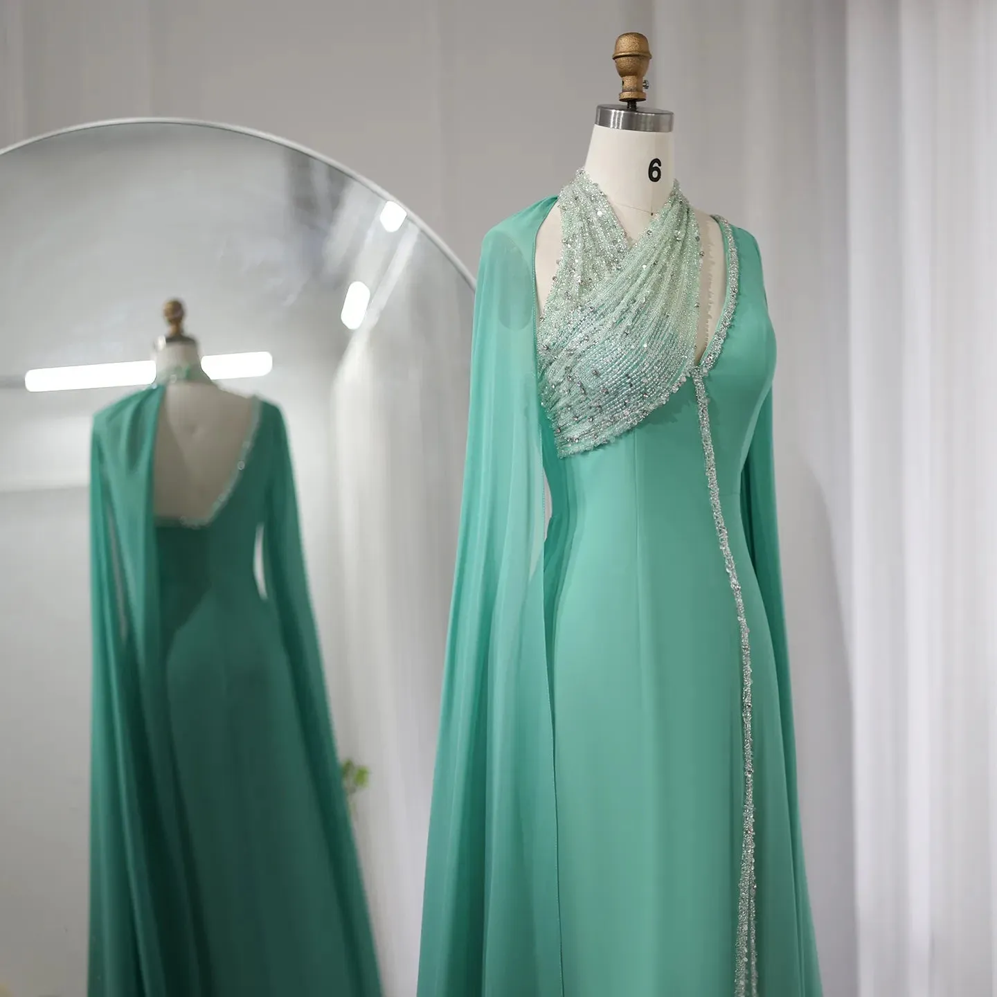 Vestido de Festa Longo Verde Turquesa em Chiffon - Modelo Especial