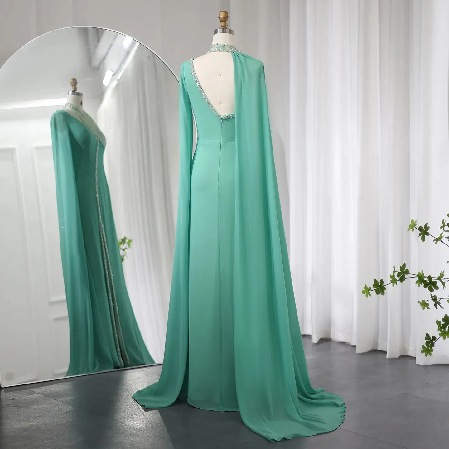 Vestido de Festa Longo Verde Turquesa em Chiffon - Modelo Especial