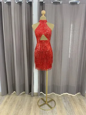 VESTIDO JOHANNE ROJO CORTO CON LENTEJUELAS