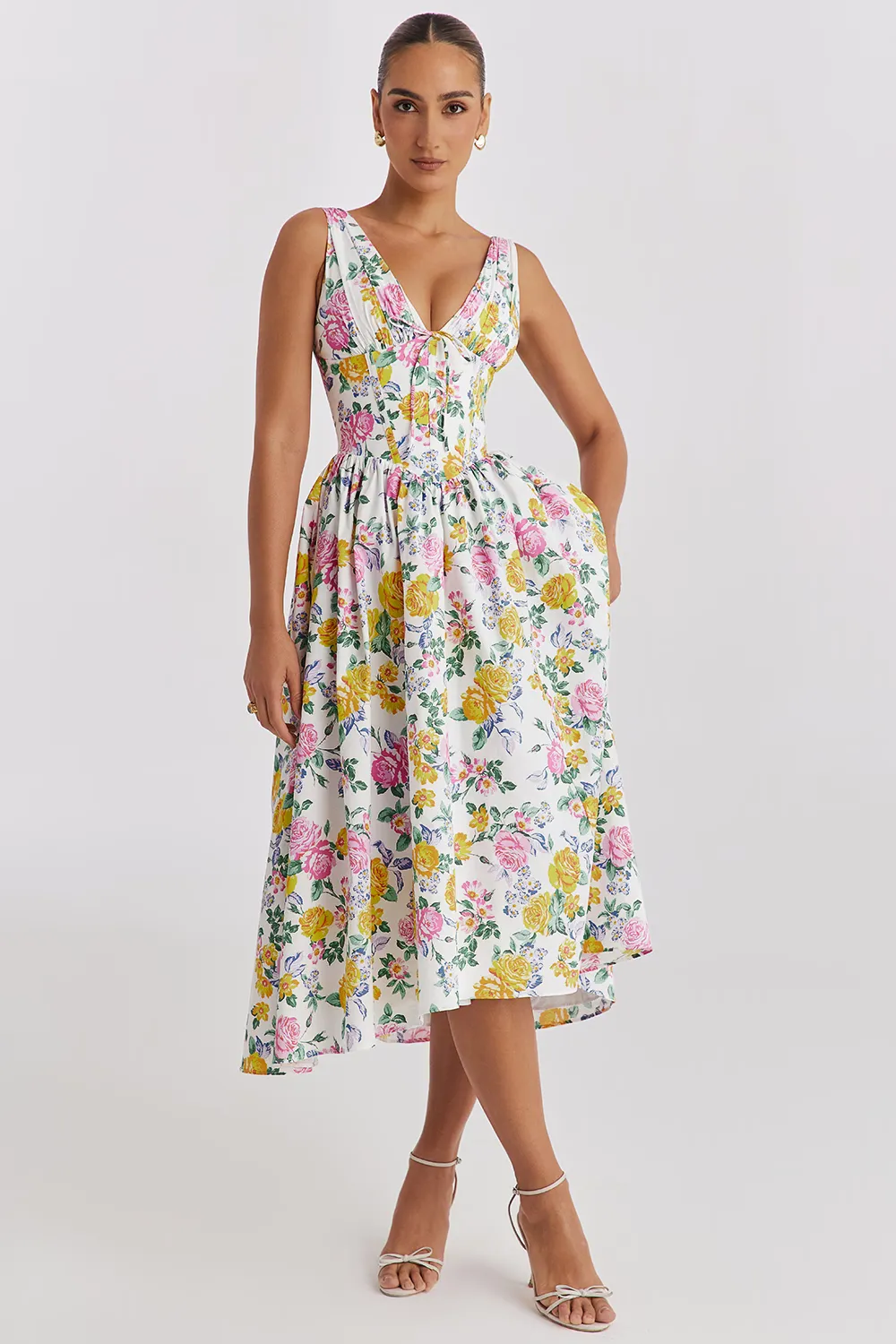 Vestido Midi Floral Modelador Vintage Modelo Emmelina